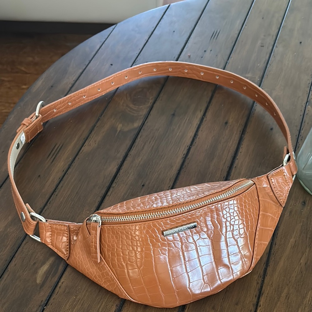 Vince Tan Crossbody Bag with Croc Embossing